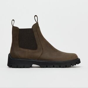 NWT Zara brown leather chelsea boots 8